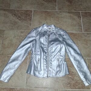 Baccini Women's Metallic Silver Leather Jacket